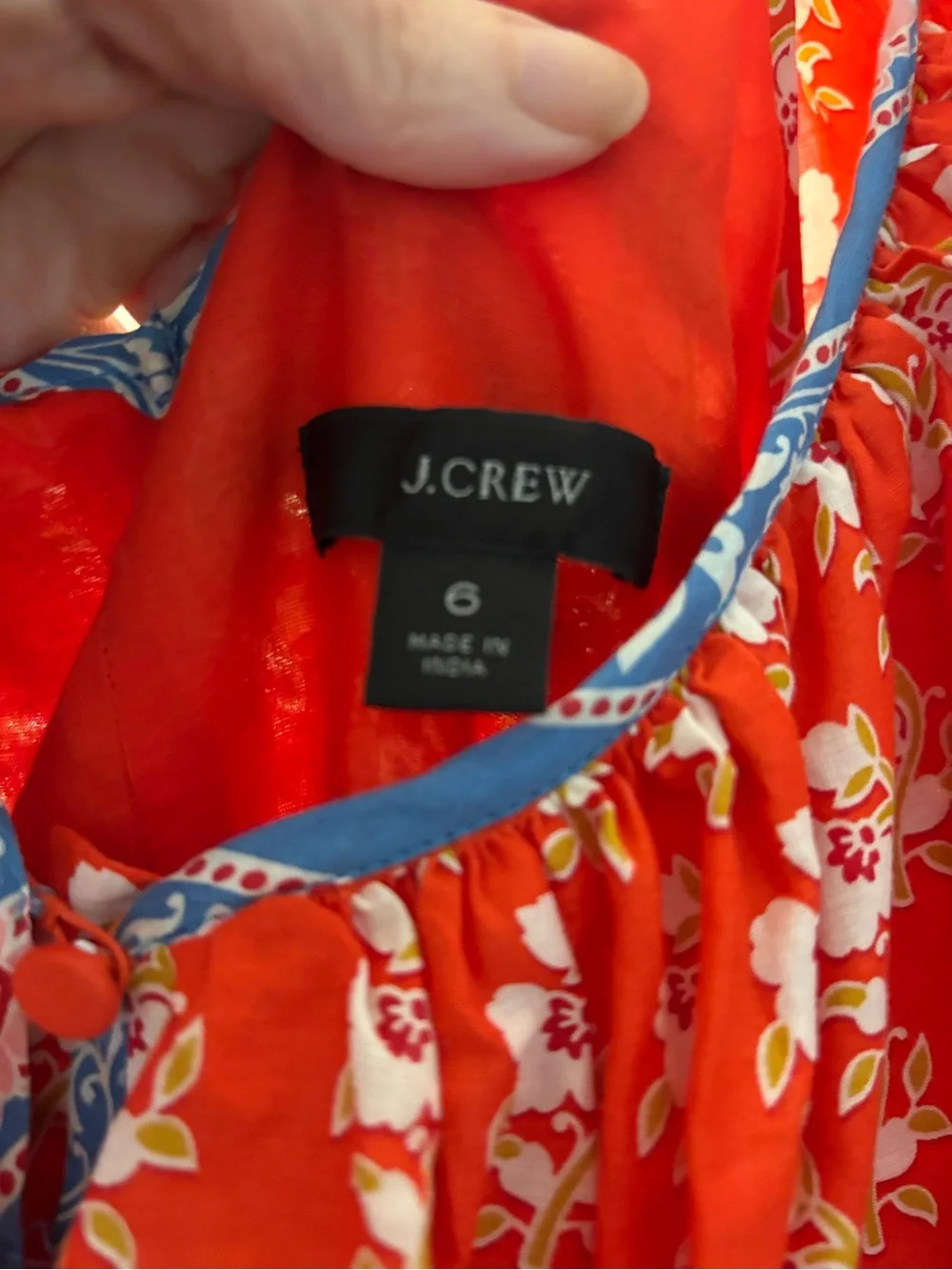 J. Crew Orange Floral Ruffle-Trim Maxi Dress with Blue Accents